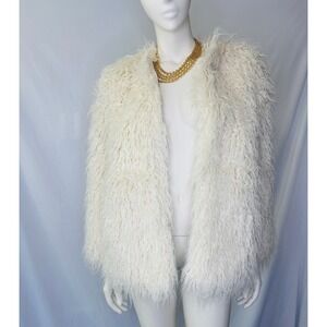 NEW H&M Cream Mongolian Faux Fur Shag Jacket S